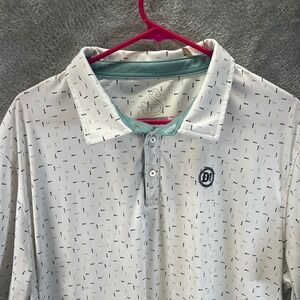 Swannies Mens 2XL Golf Polo Shirt White Teal Golf Tee Print Golfcore Breathable